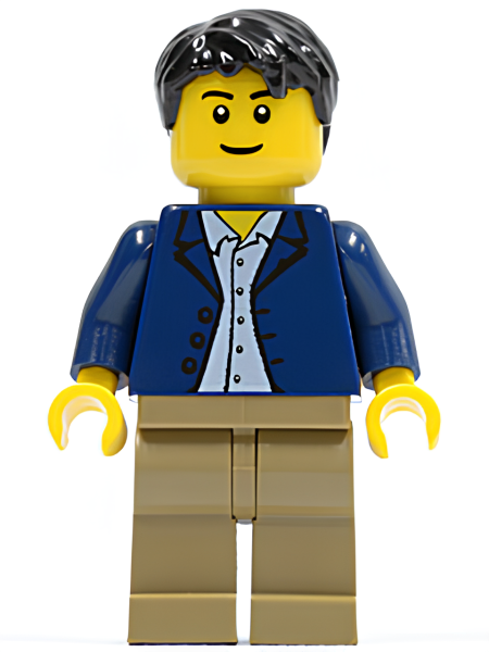 Минифигурка Lego Dark Blue Jacket, Light Blue Shirt, Dark Tan Legs, Black Male Hair twn186